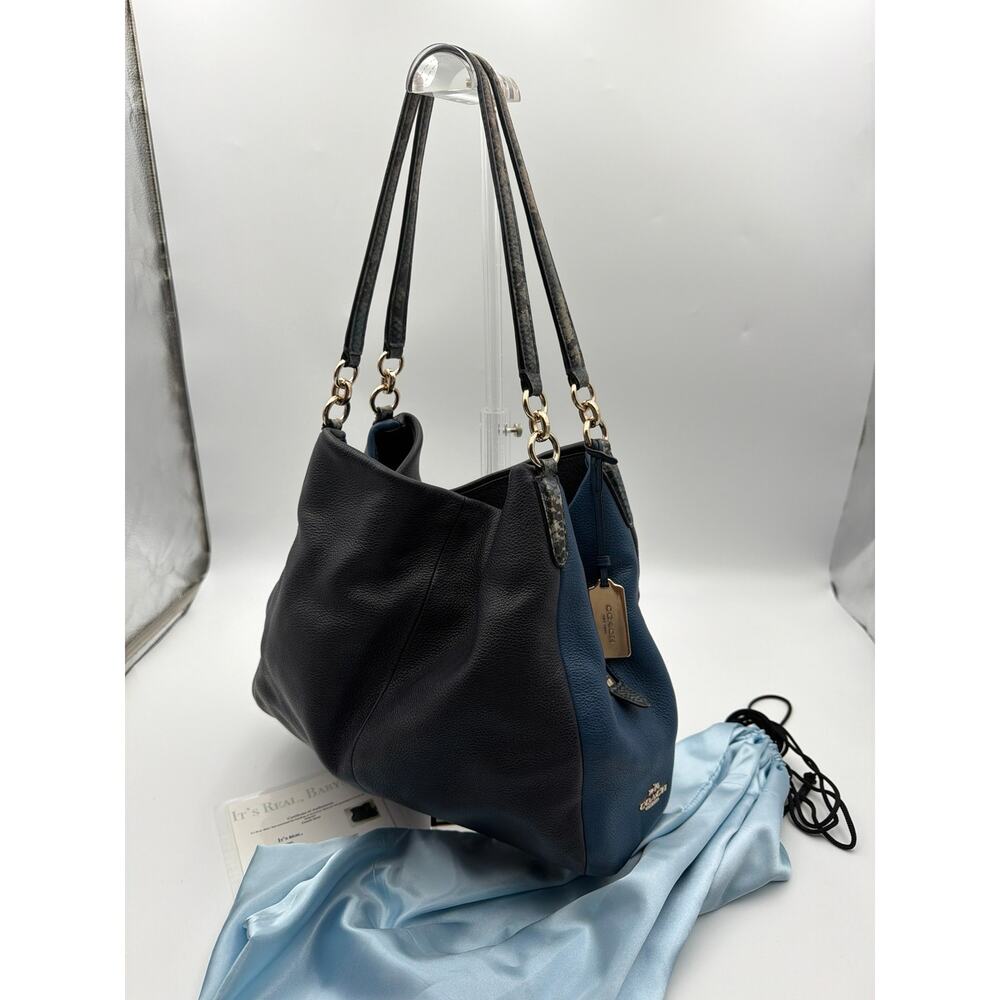 Coach Phoebe Python Trim Leather Bag F38251 Black Blue + Gold Tag / COA / Dusty